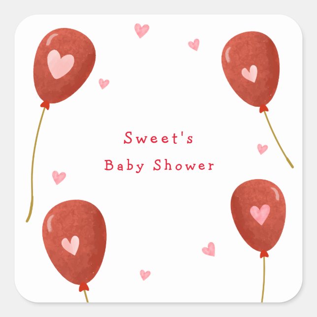 Modern Little Sweetheart Balloon Baby Shower Square Sticker (Front)