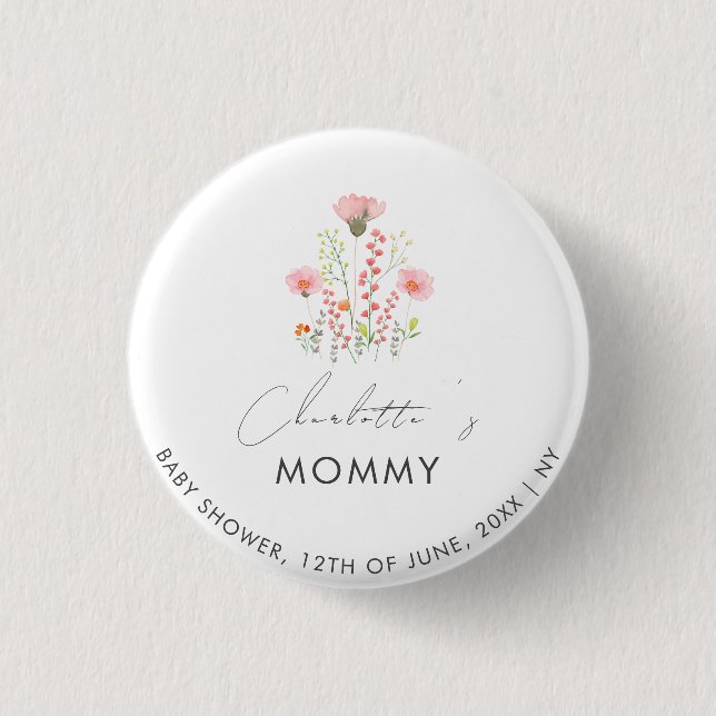 Modern Little Wildflowers Mummy To Be Baby Shower 3 Cm Round Badge (Front)