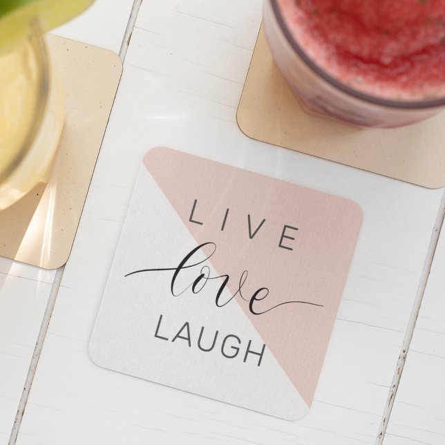 Modern Live Love Laugh Positive Motivation Quote Square Paper Coaster (Creator Uploaded)