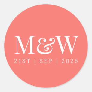 Modern Living Coral Wedding Classic Round Sticker