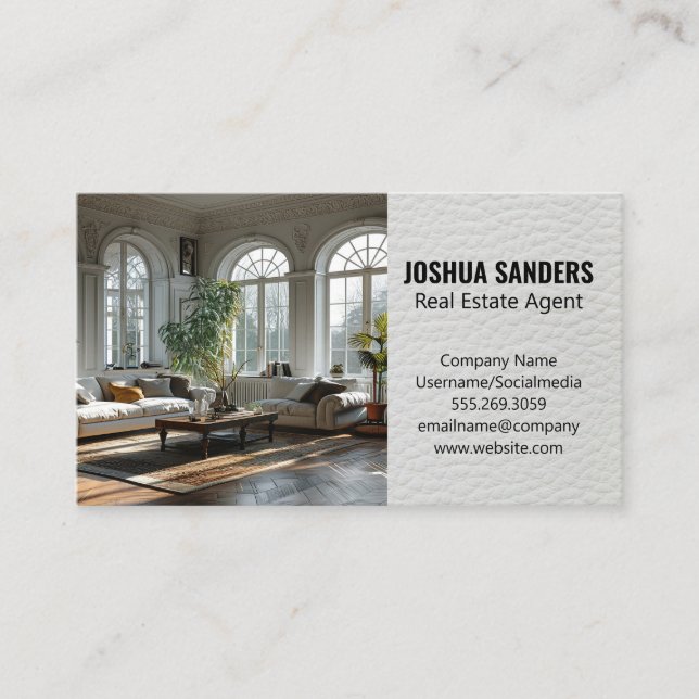 Modern Living Room | Leather Style Look Business Card (Front)