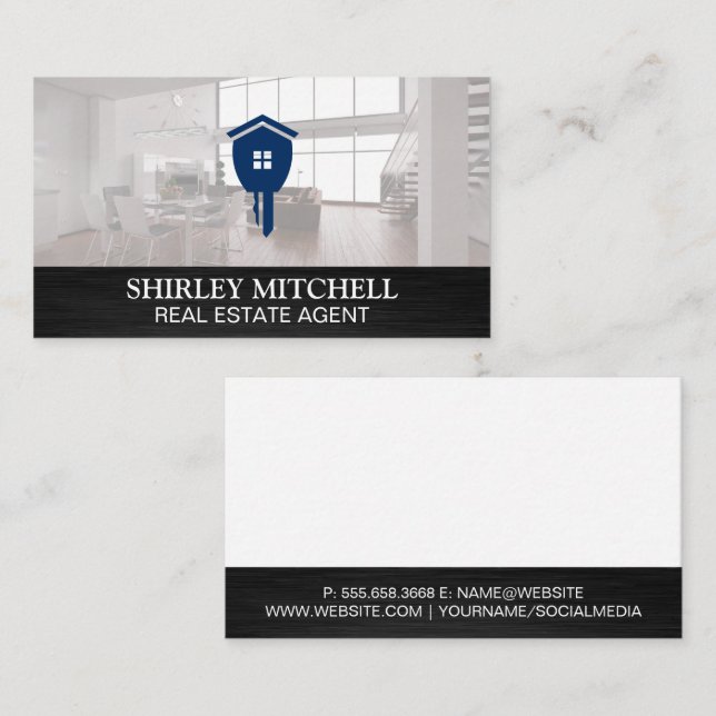 Modern Loft | Home Key Real Estate Agent Design Business Card (Front/Back)