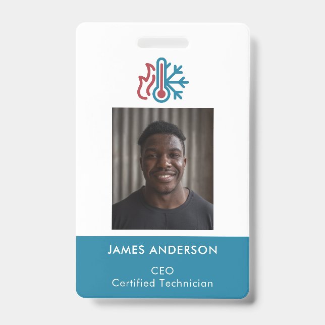  Modern Logo AC Heat Professional HVAC Employee ID Badge (Front)