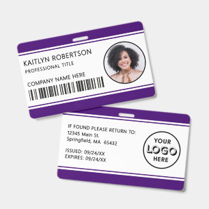 Modern Logo Barcode Purple Employee Photo ID Badge