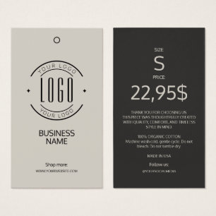 Modern logo beige grey clothing label hang tag 