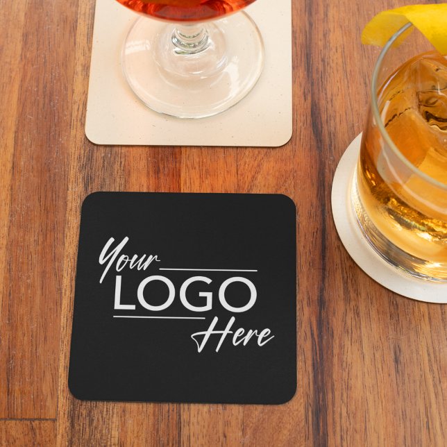Modern Logo Black Square Square Paper Coaster (Creator Uploaded)