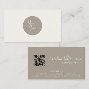 Modern Logo Boho Taupe Simple QR Code Minimalist Business Card