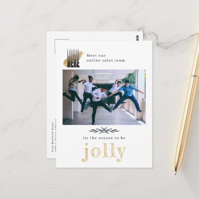 Modern Logo Company Photo Jolly Christmas Postcard (Front/Back In Situ)