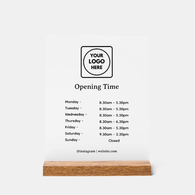 Modern Logo | Custom Business Opening Hours Sign (Front)