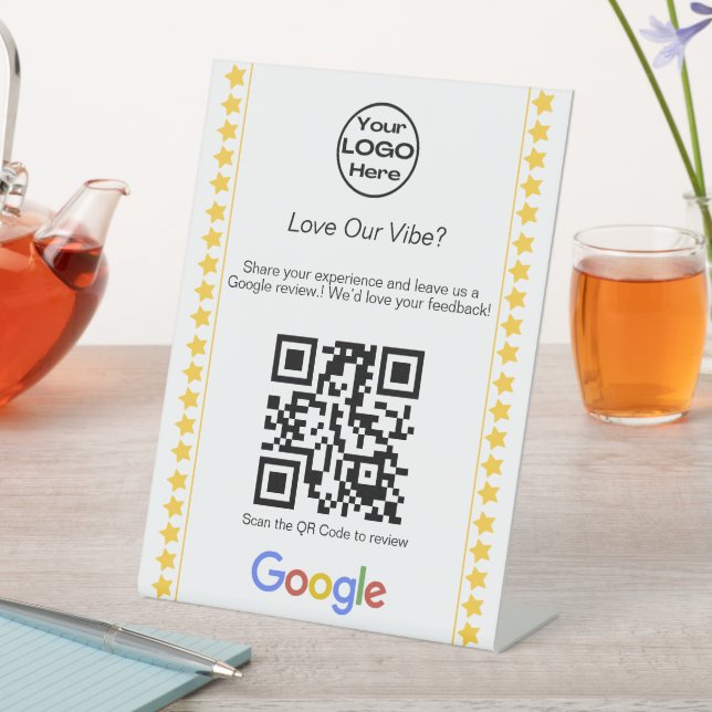 Modern Logo Five Star Rating Google Review QR Code Pedestal Sign (In SItu)