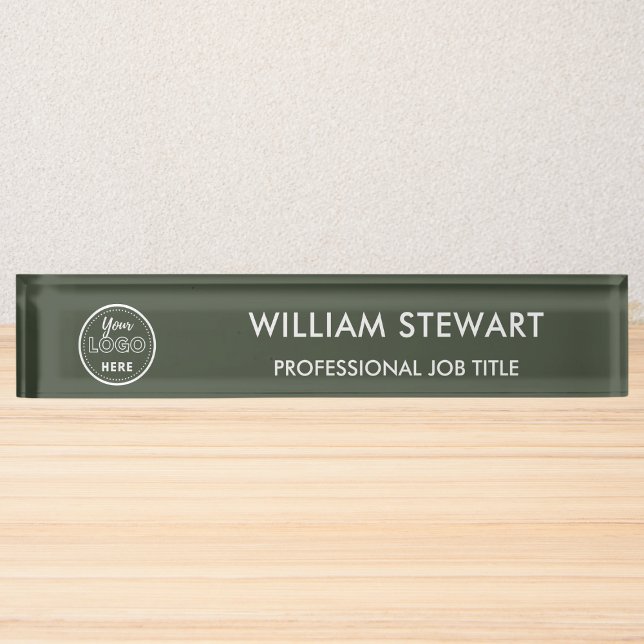 Modern Logo Forest Green Employee Staff Minimalist Nameplate (Creator Uploaded)