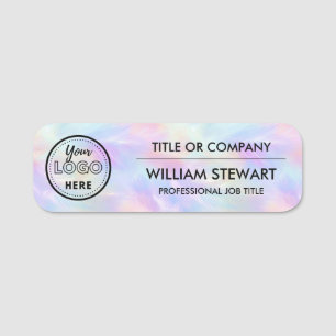 Modern Logo Iridescent Opal Employee Staff Name Tag