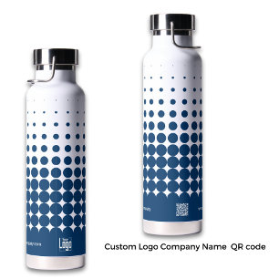 Modern Logo Name QR-code WWW Blue White Halftone  Water Bottle