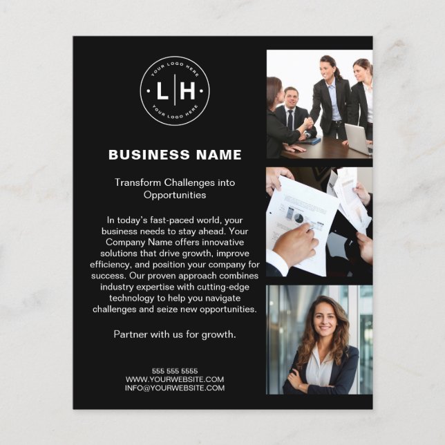 Modern Logo Photo Corporate Black Business Flyer (Front)