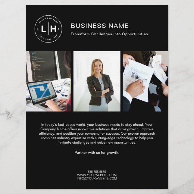 Modern Logo Photo Corporate Black Business Flyer (Front)
