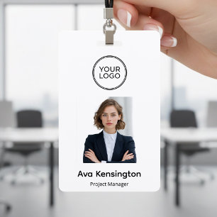 Modern Logo & Photo Custom Employee Name ID Badge