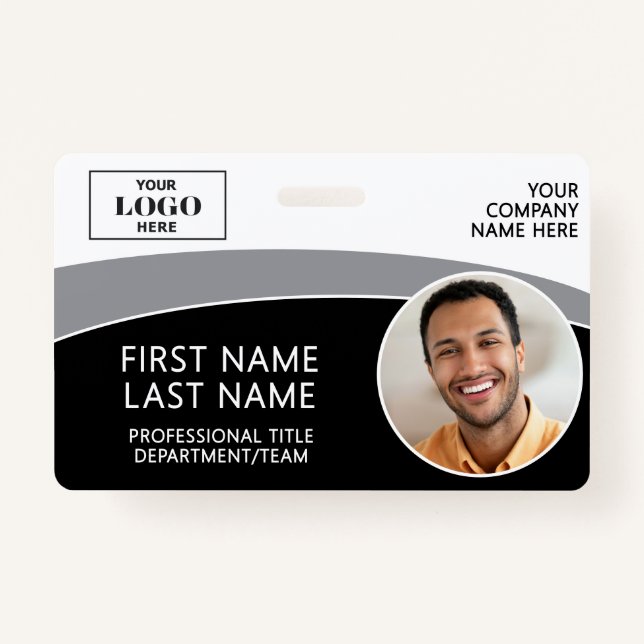 Modern Logo Photo ID Barcode Employee Name Badge ID Badge (Front)