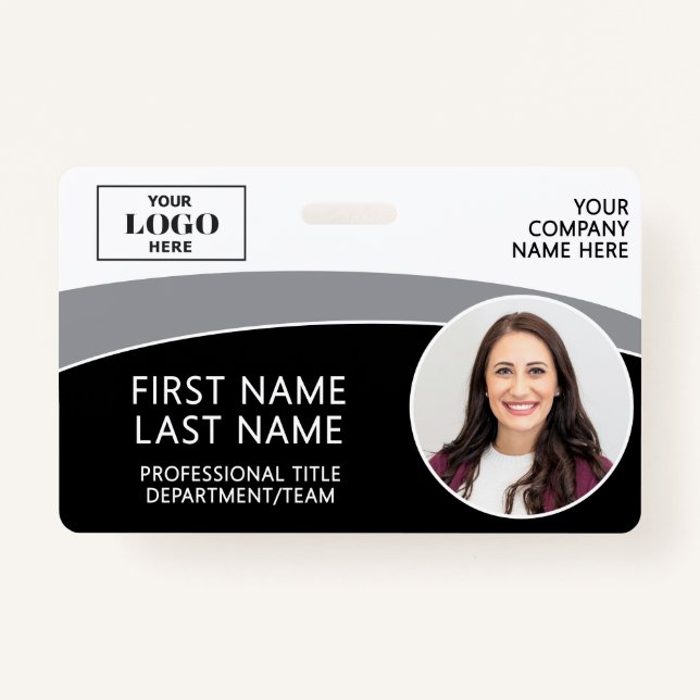 Modern Logo Photo ID Barcode Employee Name ID Badge (Front)