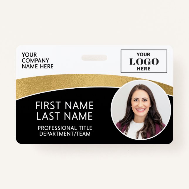 Modern Logo Photo ID Barcode Employee Name ID Badge (Front)