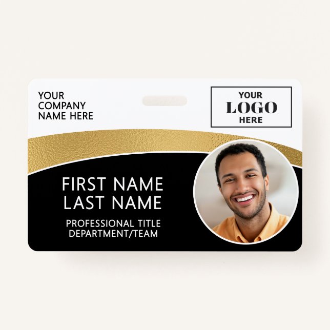 Modern Logo Photo ID Barcode Employee Name ID Badge (Front)