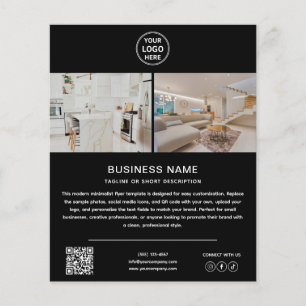 Modern Logo Photo QR Black Marketing Business Flyer