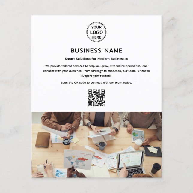 Modern Logo Photo QR Professional White Business Flyer (Front)