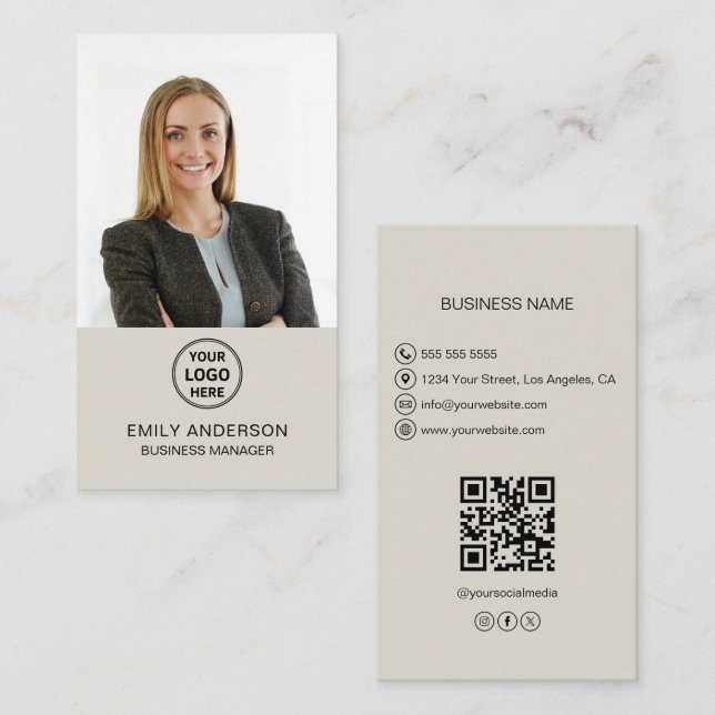 Modern Logo Photo QR Social Media Professional Business Card (Front/Back)