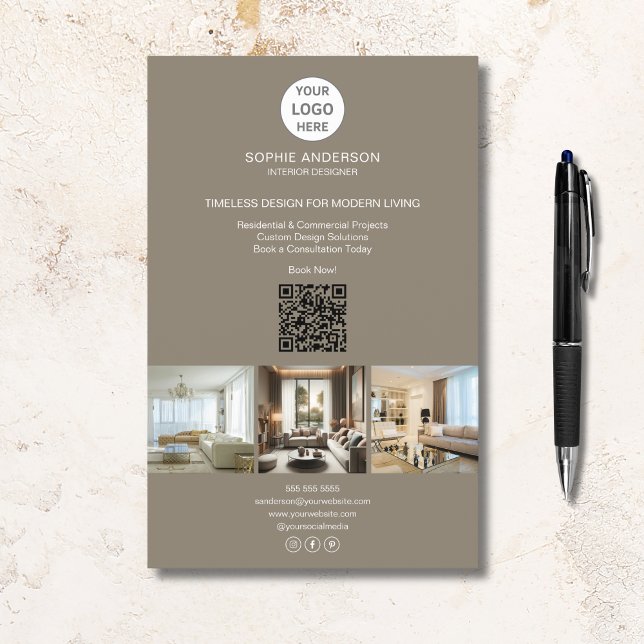 Modern Logo Photo QR Taupe Professional Business Flyer (Modern Logo Photo QR Taupe Professional Business Flyer)