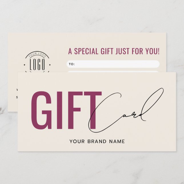 Modern logo professional beige red gift card (Front/Back)