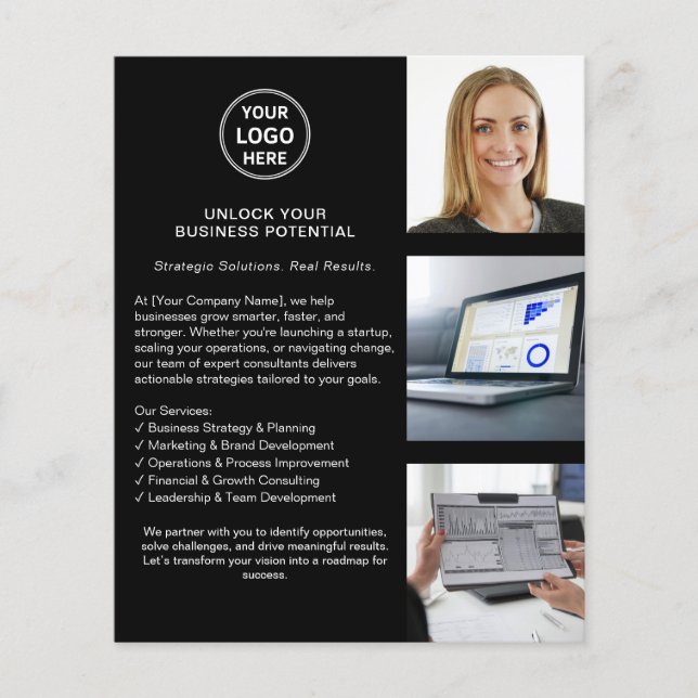 Modern Logo Professional Black Business  Flyer (Front)