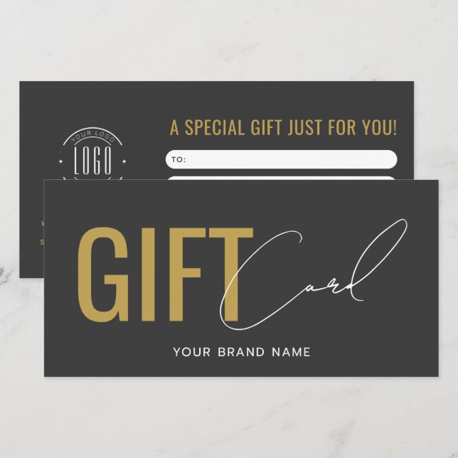 Modern logo professional grey gold gift card (Front/Back)