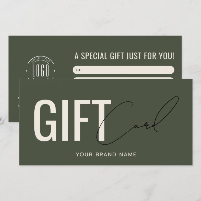 Modern logo professional olive green gift card (Front/Back)