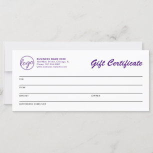Modern Logo Purple Business Gift Certificate