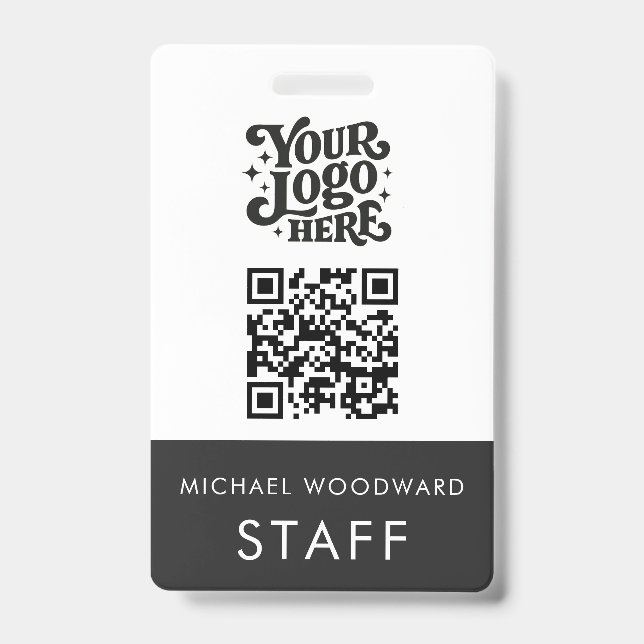 Modern Logo QR Code Employee Name  ID Badge (Front)