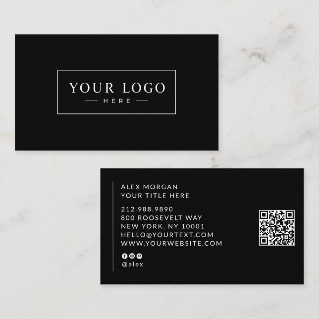 Modern Logo QR Code Professional Black Business Card (Front/Back)
