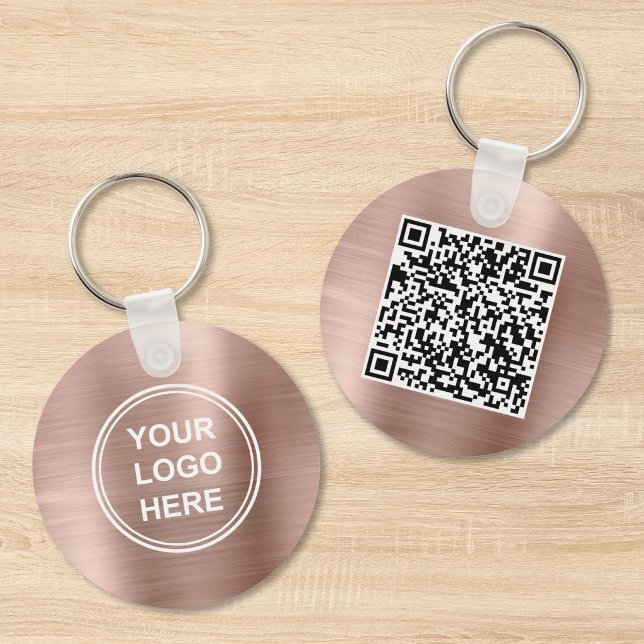 Modern Logo QR Code Promotional Rose Gold Key Ring (Modern Logo QR Code Promotional Rose Gold Keychain)