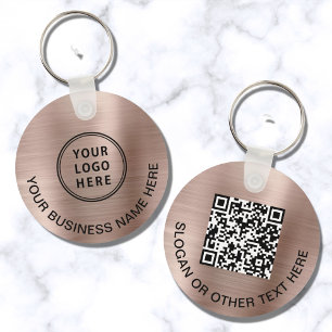 Modern Logo QR Code Promotional Rose Gold Key Ring