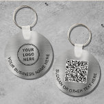 Modern Logo QR Code Promotional Silver Key Ring<br><div class="desc">Modern and simple promotional keychain for your business or organisation with a brushed silver faux metallic background. Add your logo and QR code and a line of customised text on each side,  such as your company name,  slogan,  thank you,  etc.</div>