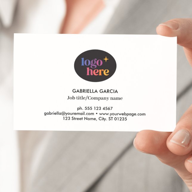 Modern Logo QR Code White Business Card (Front side of card shown in 3.5 x 2.0 inch, add your QR Code on the backside.)