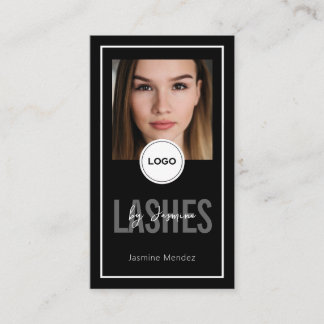 Modern Logo QR Review Black White Lash Artist Business Card