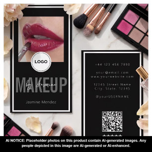 Modern Logo QR Review Black White Makeup Artist Bu Business Card