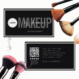 Modern Logo QR Review Black White Makeup Artist Bu Business Card