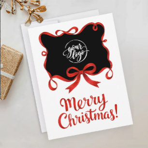 Modern Logo Red Black Christmas Company Ribbon Postcard