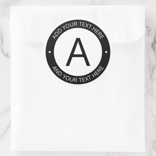 Modern Logo Style Monogram | Black & White Classic Round Sticker (Bag)