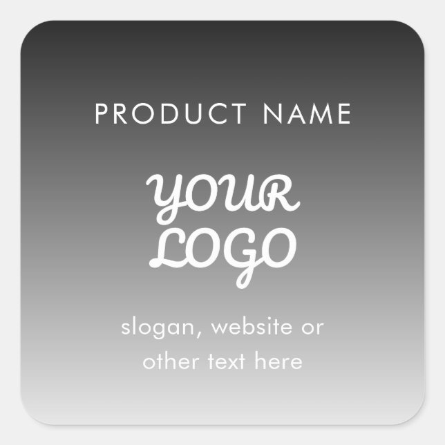 Modern Logo & Text | Black & White Ombre Product Square Sticker (Front)