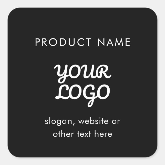 Modern Logo & Text | Black & White Product Square Sticker (Front)