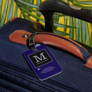Modern Logo . Travel Monogram Blue Luggage Tag