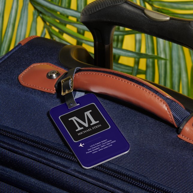 Modern Logo . Travel Monogram Blue Luggage Tag (Front Insitu 1)