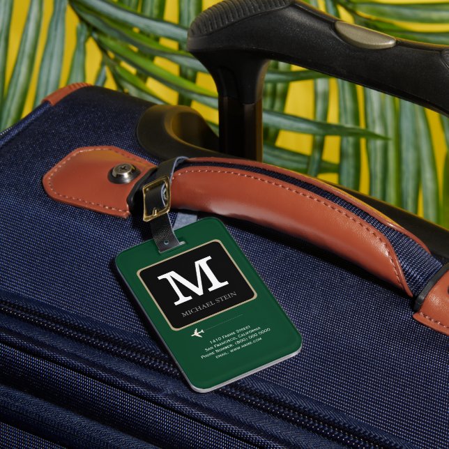 Modern Logo . Traveller Monogram Green Luggage Tag (Front Insitu 1)