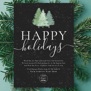Modern Logo Watercolor Festive Pine Trees Business Holiday Card